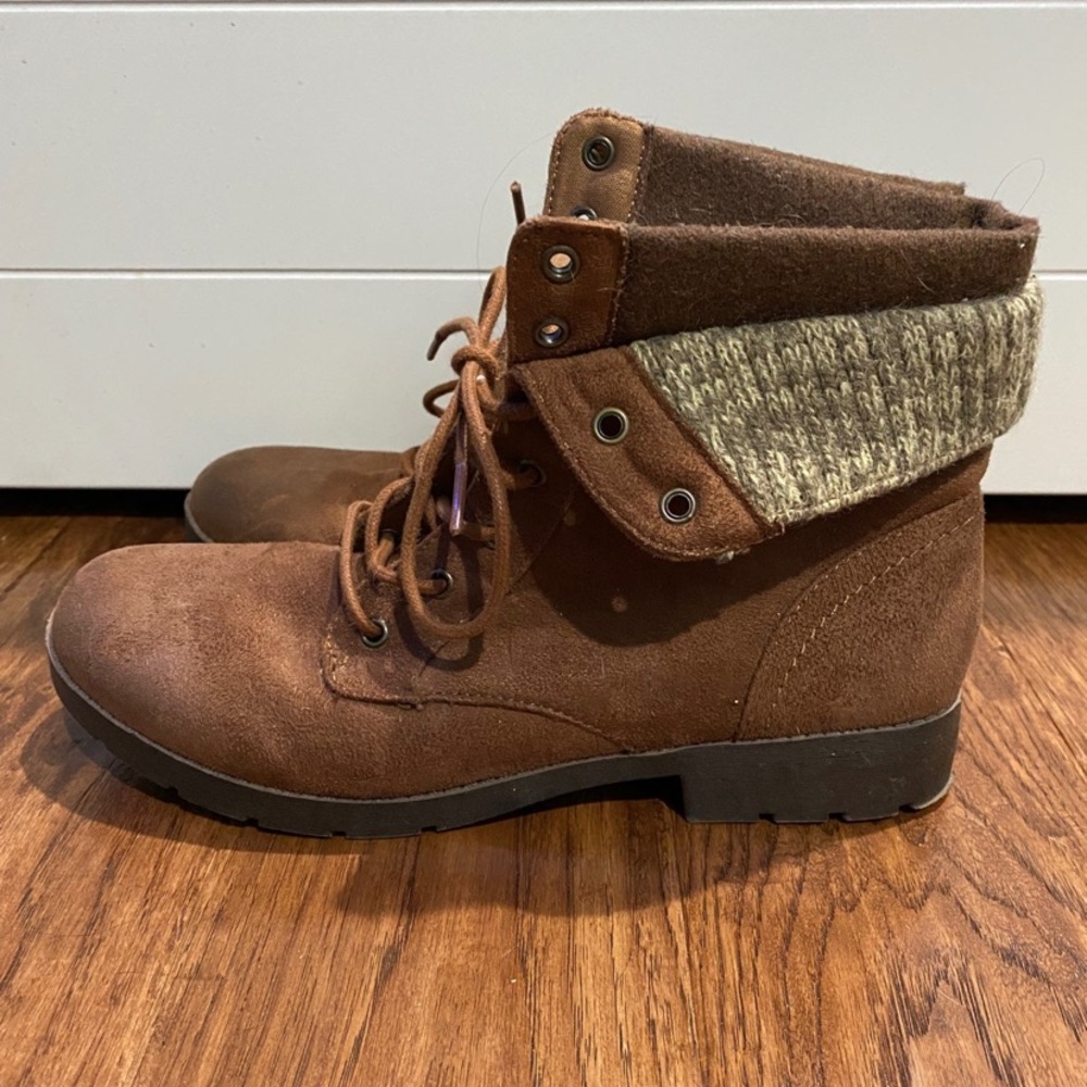Brown sweater ankle sweater boots
